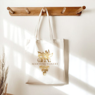 winery wine business gold grapes monogram tote bag