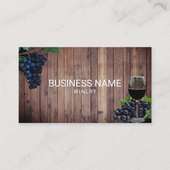 Winery Wine Maker Vineyard Rustic Wooden Business Card (Front)