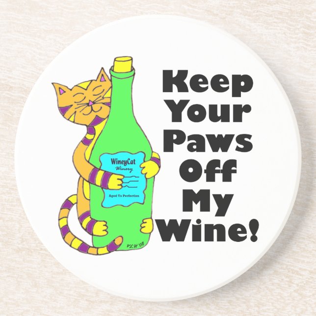 Winey Cat "Keep Your Paws Off My Wine" Coaster (Front)