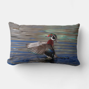 Wing Flapping Wood Duck Lumbar Cushion