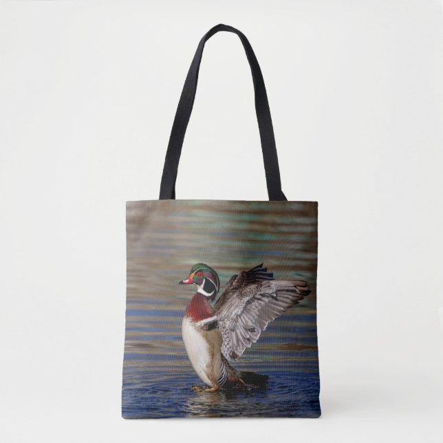 Wing Flapping Wood Duck Tote Bag (Front)