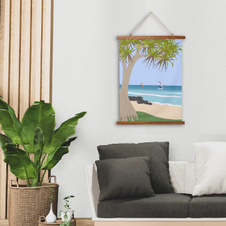 Wing Foil Surfers Pandanus Tree at the Beach Hanging Tapestry
