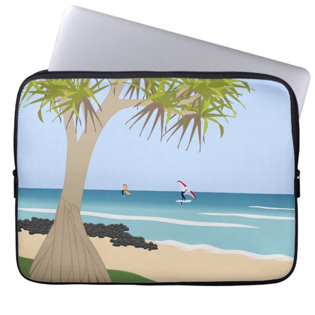 Wing Foil Surfers Pandanus Tree at the Beach Laptop Sleeve (Front)