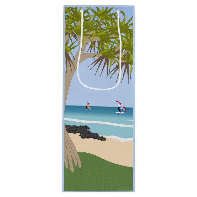 Wing Foil Surfers Pandanus Tree at the Beach Wine Gift Bag (Front)