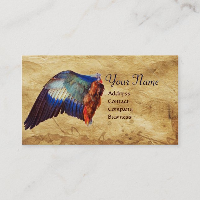 WING OF A ROLLER  ON  ANTIQUE PARCHMENT  Monogram Business Card (Front)