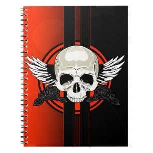 Wing Skull - ORANGE Spiral Notebook