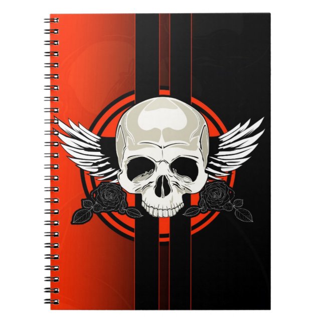 Wing Skull - ORANGE Spiral Notebook (Front)