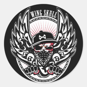 WING SKULL-W CLASSIC ROUND STICKER