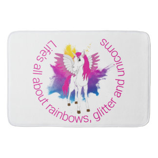 Wing Unicorn Party watercolour Bath Mat