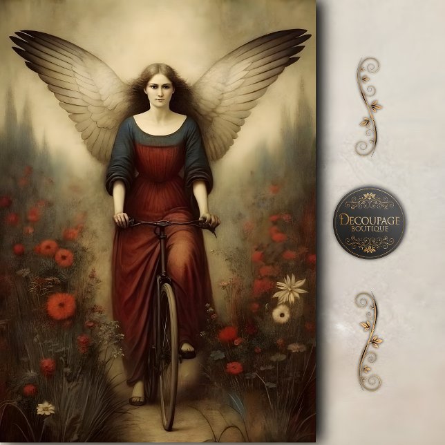Winged Angel Bicycle Garden Vintage Decoupage Tissue Paper (Winged Angel Bicycle Garden Vintage Decoupage Tissue Paper)