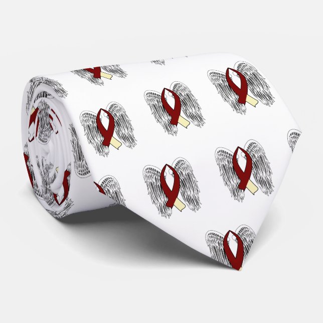 Winged Awareness Ribbon (Burgundy & Cream) Tie (Rolled)