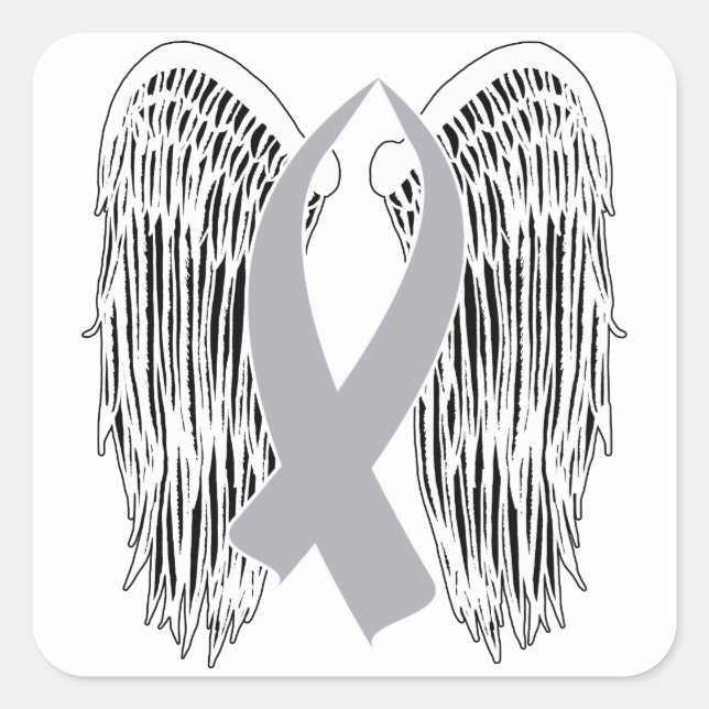 Winged Awareness Ribbon (Grey Ribbon) Square Sticker (Front)