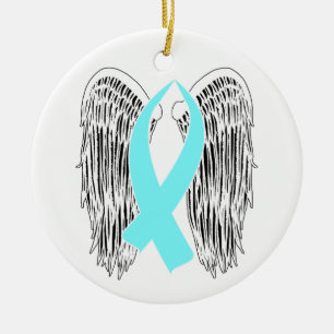 Winged Awareness Ribbon (Light Blue) Ceramic Tree Decoration