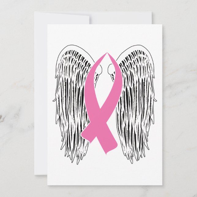Winged Awareness Ribbon (Pink) Holiday Card (Front)