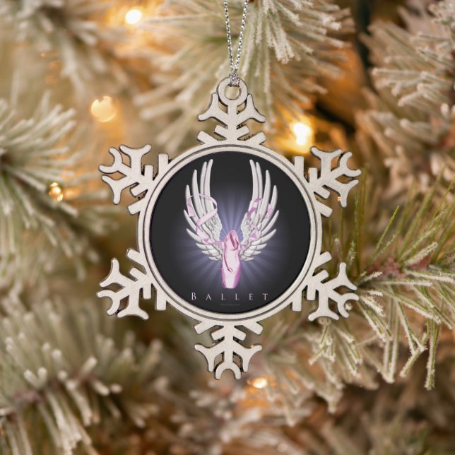Winged Ballet (Dance) Snowflake Pewter Christmas O Ornament (Tree)