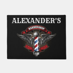 Winged Barber Pole Logo Personalise Doormat