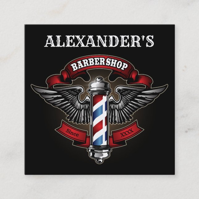 Winged Barber Pole Square Personalise Business Card (Front)