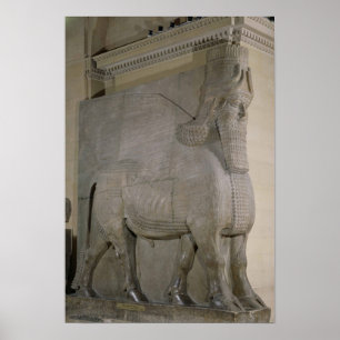 Winged bull at a facade of King Sargon II's Poster