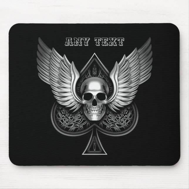 Winged Chrome Skull Mouse Pad (Front)
