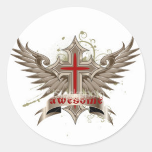 winged cross classic round sticker