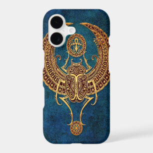 Winged Egyptian Scarab Beetle with Ankh - blue