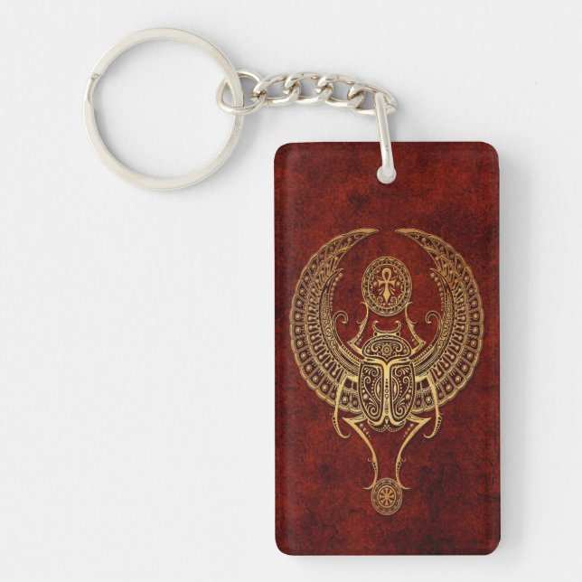 Winged Egyptian Scarab Beetle with Ankh - brown Key Ring (Front)