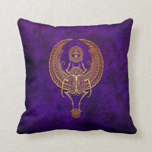 Winged Egyptian Scarab Beetle with Ankh - purple Cushion