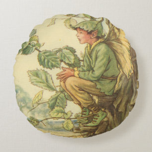 Winged Elm Fairy Sitting in a Tree Round Cushion