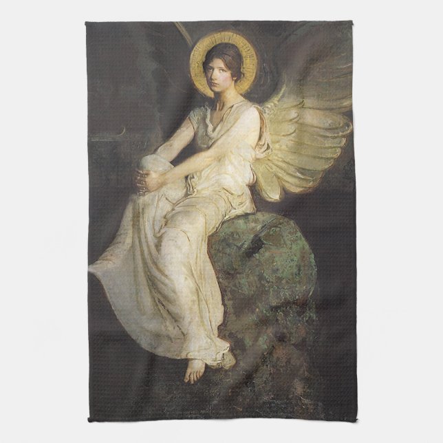 Winged Figure Seated Upon a Rock by Abbott Thayer Tea Towel (Vertical)