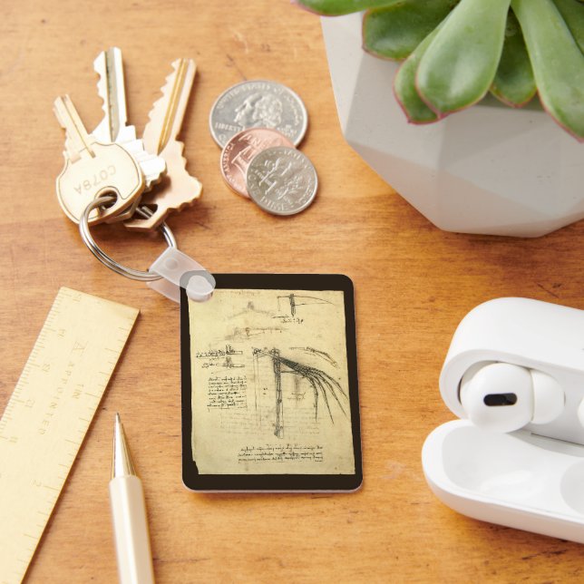 Winged Flying Machine Sketch by Leonardo da Vinci Key Ring (Desk)