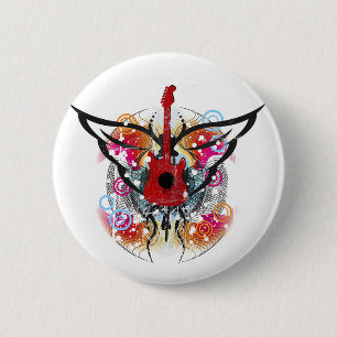 Winged Guitar 6 Cm Round Badge