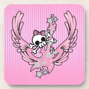 Winged Guitar with Cute Skull Coaster