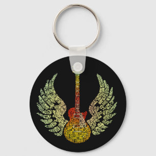 WInged Guitar Words Key Ring