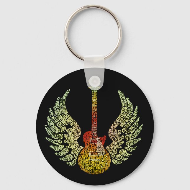 WInged Guitar Words Key Ring (Front)