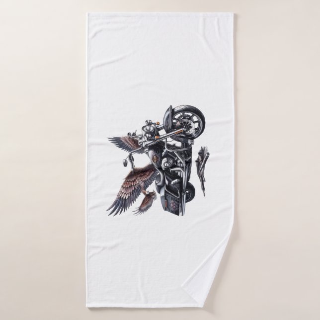 Winged Harley-Davidson Motorcycle Watercolor Illus Bath Towel (Bath Towel)