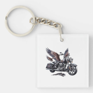 Winged Harley-Davidson Motorcycle Watercolor Illus Key Ring