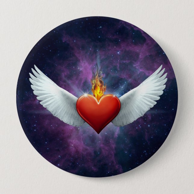 Winged Heart 10 Cm Round Badge (Front)
