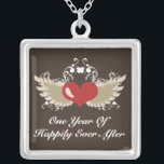 Winged Heart 1st Anniversary Necklace<br><div class="desc">A winged heart in warm red and neutral tones on matching his and her first anniversary wedding gifts, stationery, greeting cards and apparel with the words One Year Of Happily Ever After. Celebrate your first year of marriage together with these cute and trendy first anniversary gifts for you and your...</div>