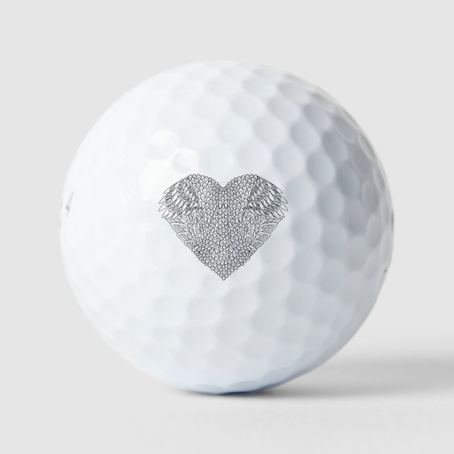 Winged Heart Doodle Golf Balls (Front)
