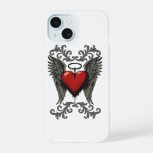 Winged Heart with Halo – Gothic Angel Love Design iPhone 15 Case