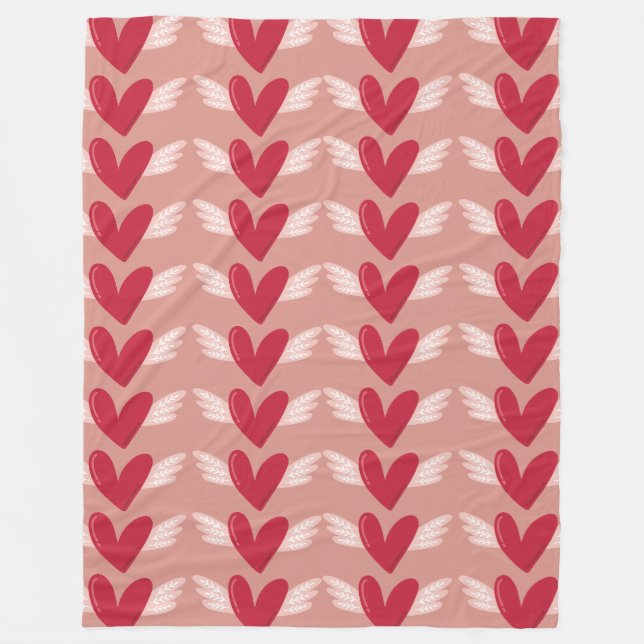 Winged hearts pattern fleece blanket (Front)
