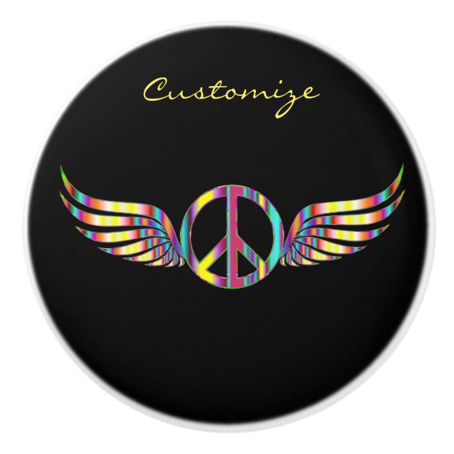 Winged Hippie Peace Symbol Thunder_Cove Ceramic Knob (Front)