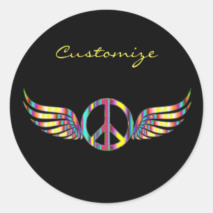 Winged Hippie Peace Symbol Thunder_Cove Classic Round Sticker