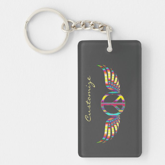 Winged Hippie Peace Symbol Thunder_Cove Key Ring (Front)