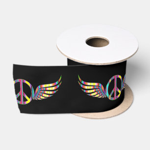 Winged Hippie Peace Symbol Thunder_Cove Satin Ribbon