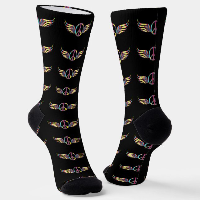 Winged Hippie Peace Symbol Thunder_Cove Socks (Angled)