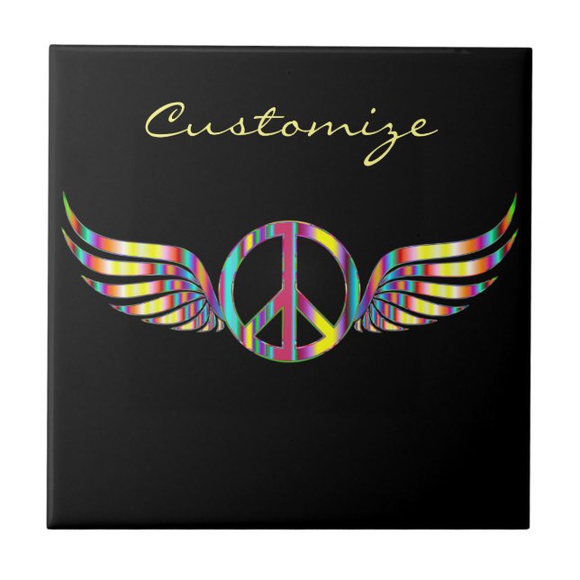 Winged Hippie Peace Symbol Thunder_Cove Tile (Front)