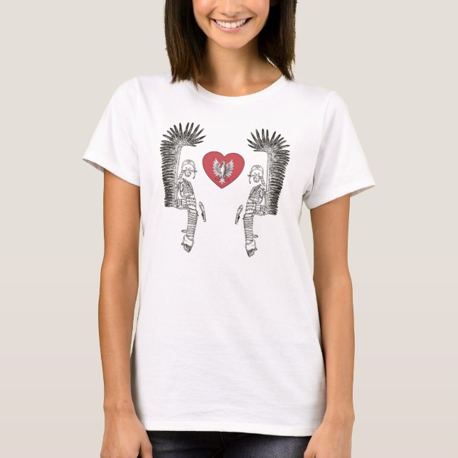 Winged Hussar White Eagle Red Heart Polish Patriot T-Shirt (Front)