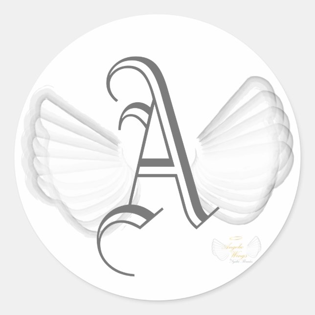 Winged Monogram Sticker-Customise Classic Round Sticker (Front)
