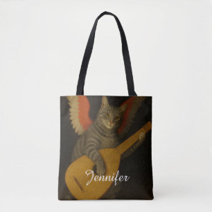 Winged Musician Cat Playing Lute Art Tote Bag
